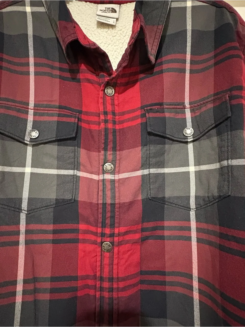 The North Face Red and Black Plaid Sherpa-Lined Shirt Jacket
